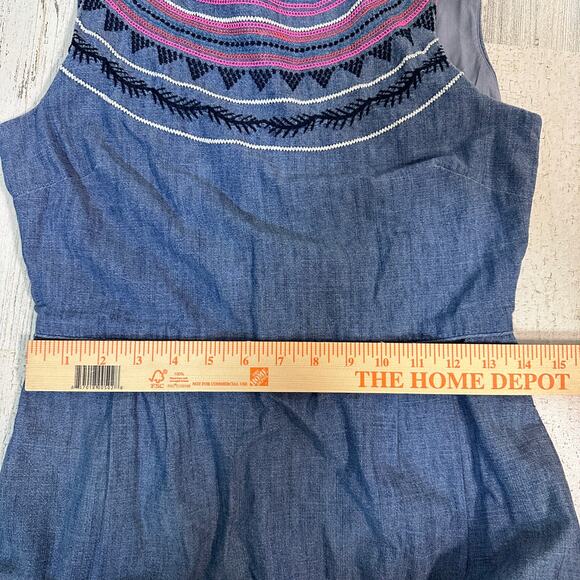 J.Crew Chambray Sleeveless Shift Dress 4 – Embroidered Neckline & Hem Classic - Picture 8 of 11